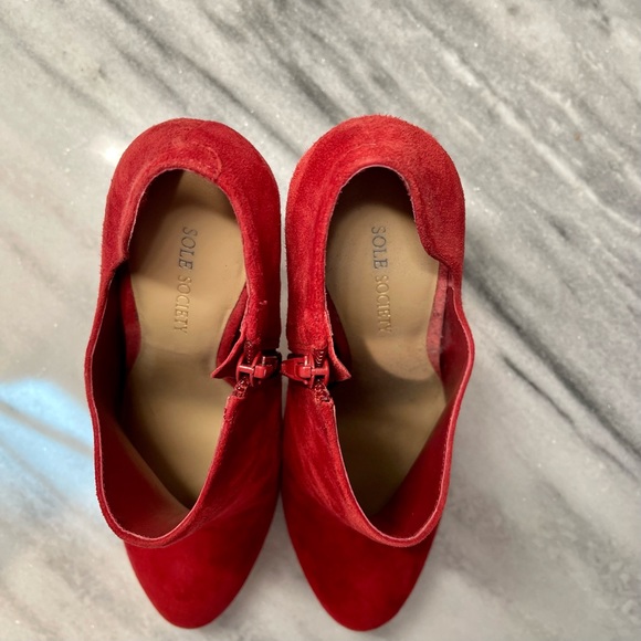 SOLE SOCIETY Womens Helena Red
Suede Stiletto Ankle Zip Booties Shoes / 8M/38 - Picture 6 of 10